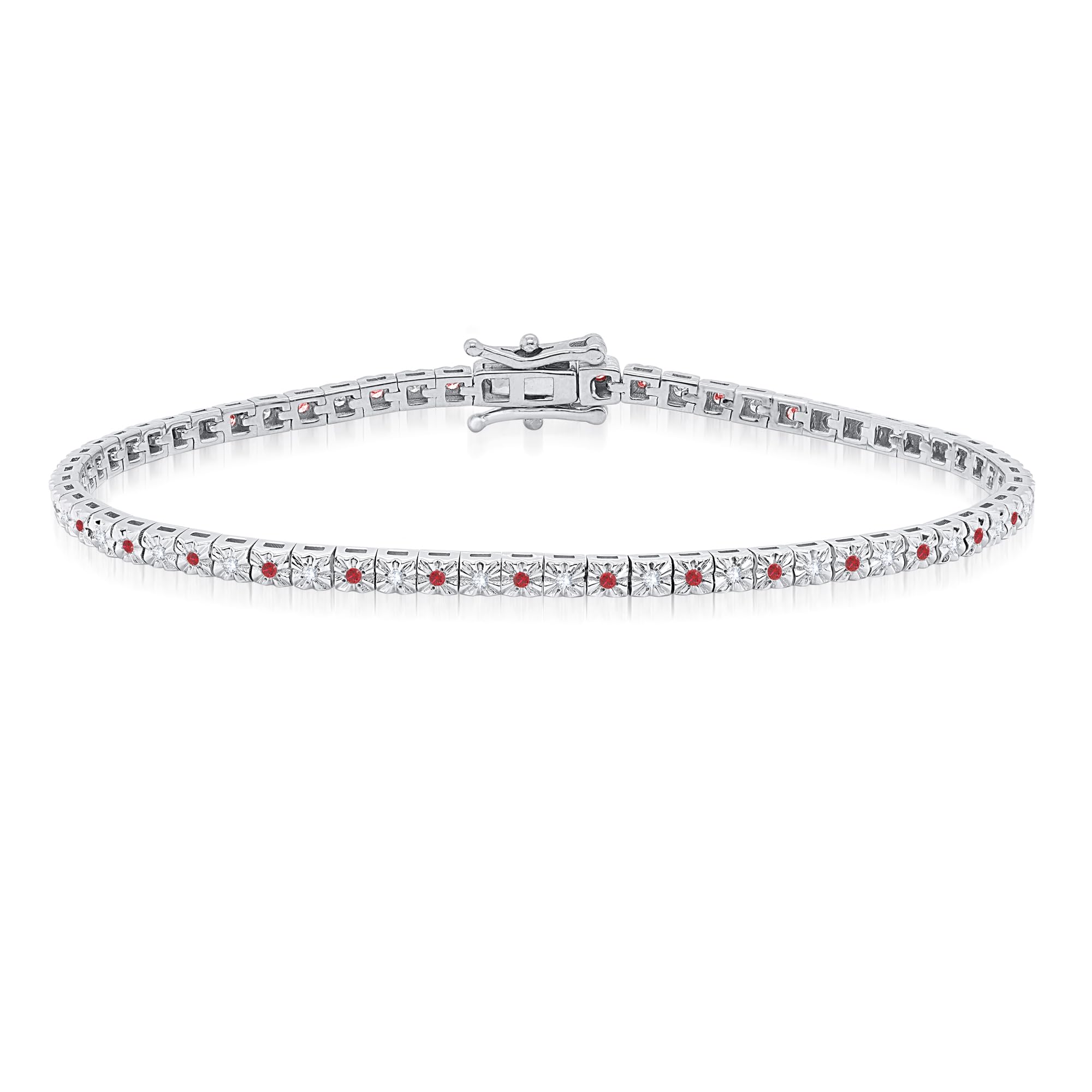 1/2cttw Round Cut Lab Grown Diamond & Simulated Ruby in 14K White Gold Over 925 Sterling Silver Tennis Bracelet Women's Jewelry, Bracelet Size-7 inches