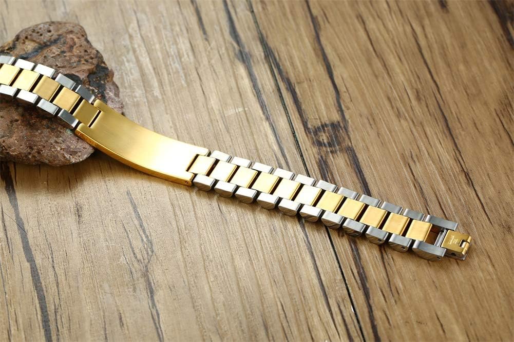 DIB Free Customized Personalized Couples Jewelry Stainless Steel ID Tag Watch Band Bracelet Gift for Men Women,8.3inch/7.7inch