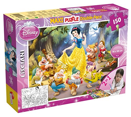 Lisciani – DISNEY – Schneewittchen und die sieben Zwerge – DISNEY Princess – 2-in-1-Puzzle – doppelseitiges doppelseitiges Puzzle – Rückseite zum Ausmalen – Supermaxi 150 Teile