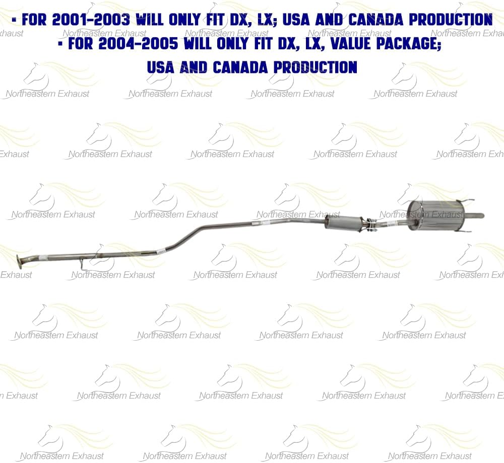 Exhaust Resonator Intermediate Pipe Muffler Kit Compatible for 2001-2005 Honda Civic 1.7L | Stainless Steel | Northeastern Exhaust | Includes Gasket, Clamp, Hangers, Bolt Kit | Direct-Fit Replacement