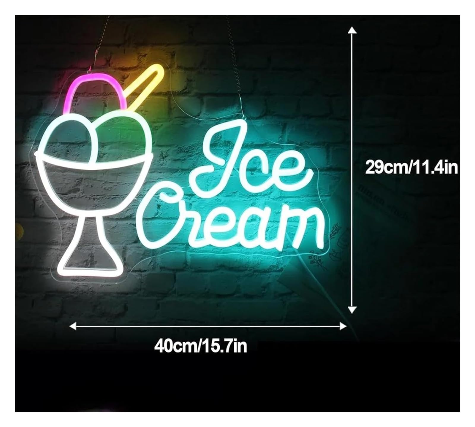 Luces de neón Letrero De Neón De Helado, Luz De Neón Para Decoración De Pared Con USB, Luz Nocturna Para Habitación Infantil, Decoración De Heladería 40x29cm