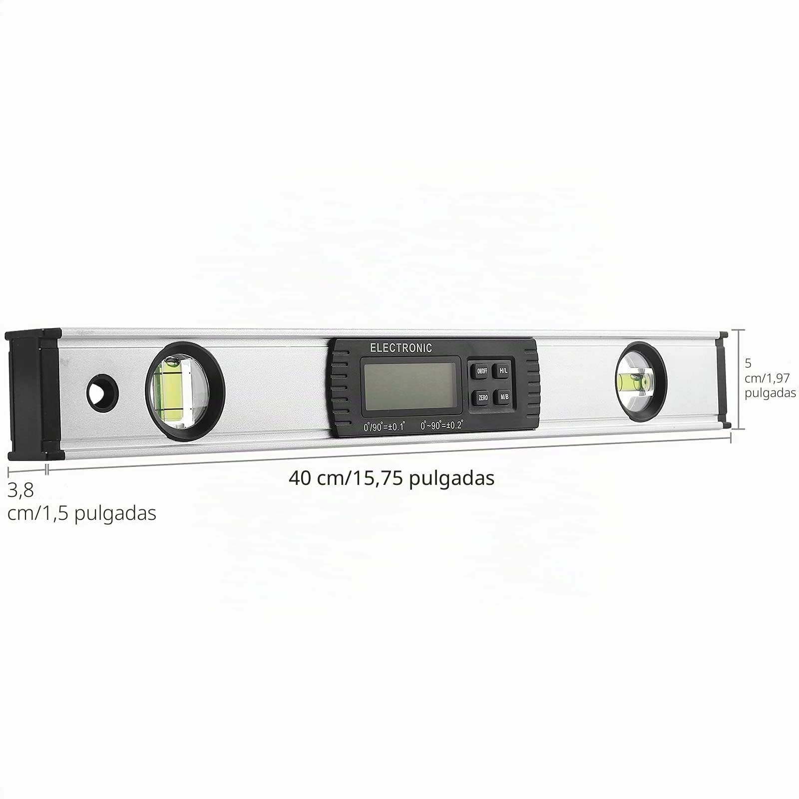 Nivel magnético digital, Allmeter 16 pulgadas, 4x90°0-360°, inclinómetro, buscador de ángulo, pantalla LCD de retroiluminación IP54, nivel de burbuja digital para carpintería, mampostería, automóvil