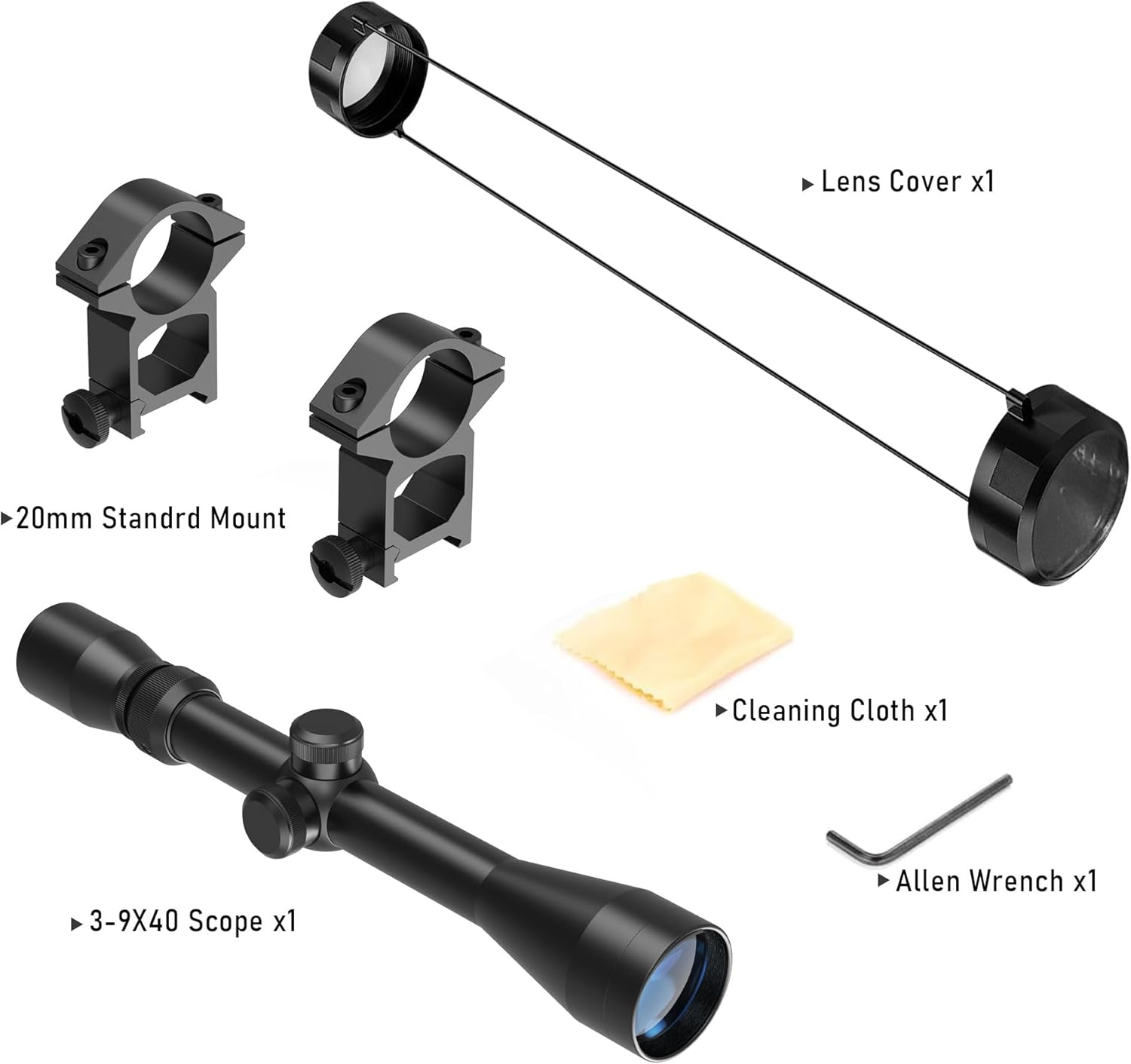UUQ 3-9×40 Rifle Scope with Rangefinder Reticle with 20mm Picatinny Mounts,Waterproof and Fog-Proof for Hunting