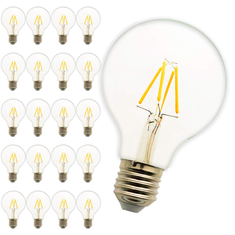 Ściemniana żarówka G80 4 W, prosta żarówka z wolframu, światło LED, antyczna żarówka E27, ciepła biel 2200 K, 220 V AC, zestaw 20 sztuk