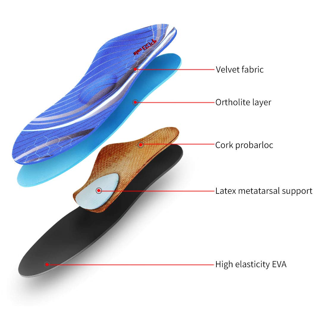 PCSsole Semelles Orthopédique Homme et Femme，Confort Semelles de soutien de la voûte plantaire pour Pied Plat, la Fasciite Plantaire, les Douleurs au niveau du Talon EU41-42(27cm) Bleu