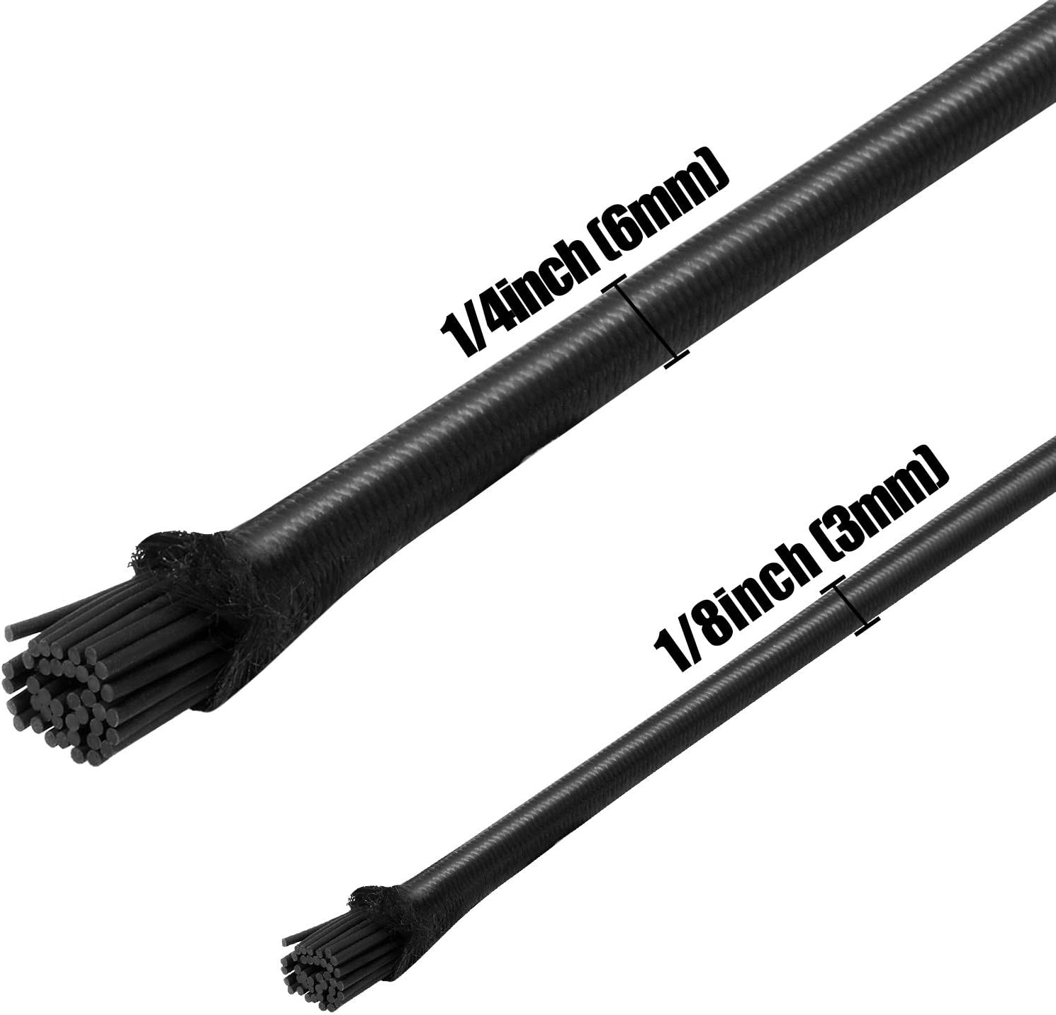 WILLBOND 1/8 Inch x 25 Feet and 1/4 Inch x 25 Feet Bungee Shock Cord, Elastic Nylon Cords Marine Kayak Heavy Stretch String Rope and Tie Down Trailer Strap (Black)