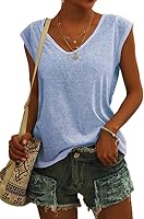 Vista 1 de Langwyqu - Camiseta de manga casquillo para mujer, blusas estilo informal, holgadas y básicas