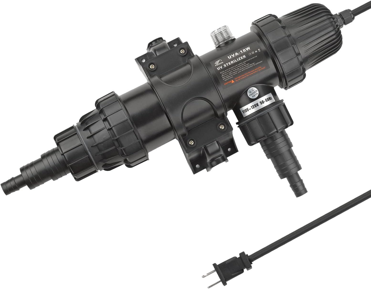 Periha Aquarium 18W Non-Submersible U-VC Light Water Clarifier 110V with Bulb Tube Green Water Quality Improvement Equipment for 5284 Gallon Koi Gold Fish Ponds Fish Tank