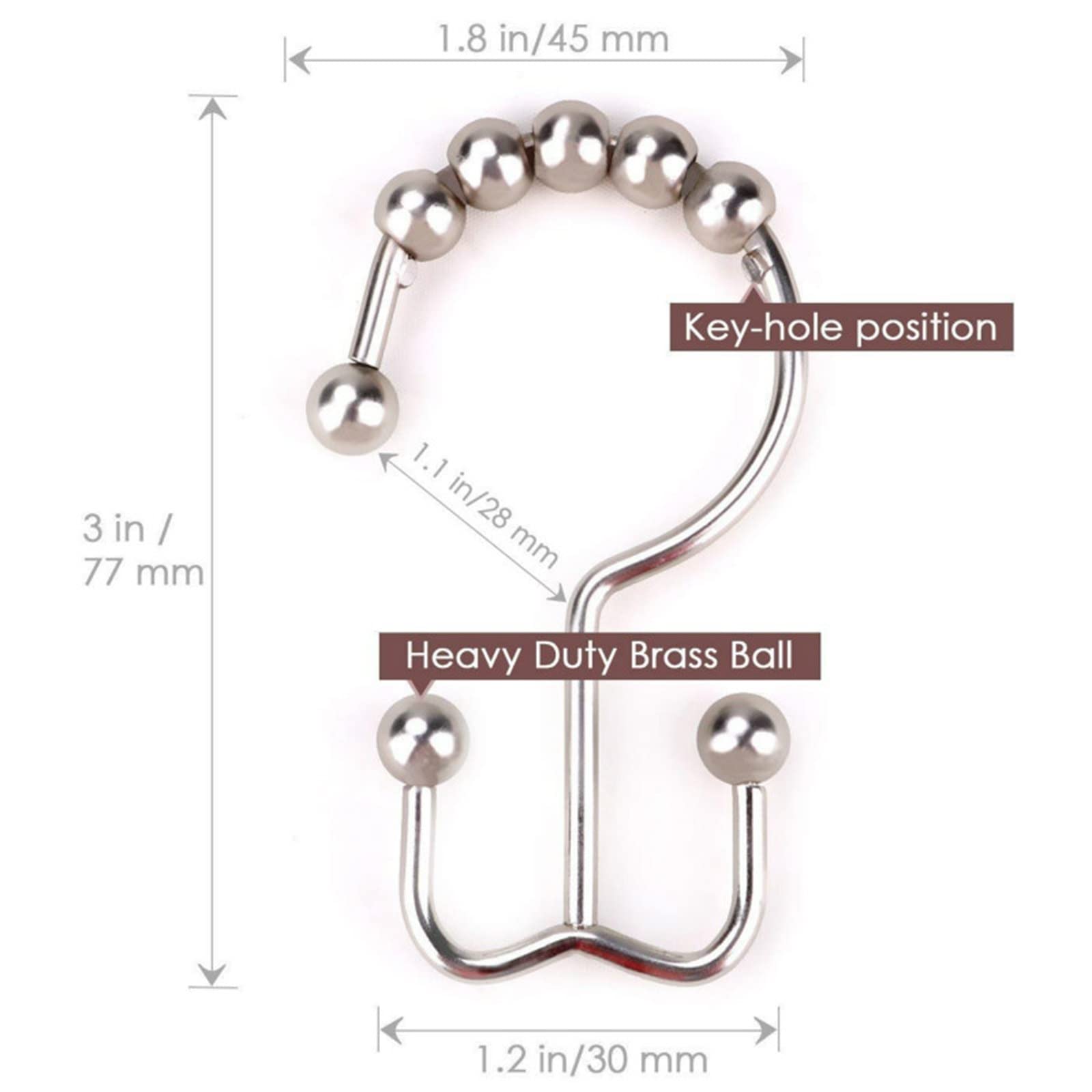 Ganci for Tende da Doccia, 12 Pezzi Anelli for Tende da Doccia in Acciaio Inossidabile Ganci da Doccia a Doppio Scorrimento in Metallo Resistente alla ruggine for Tende da Bagno