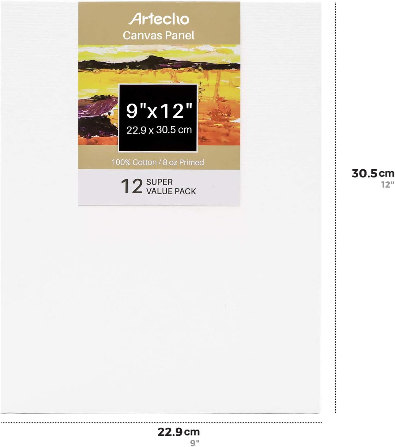 Artecho 9x12 Inch Canvas Panel Broads, White Blank 12 Value Pack, Art Painting Canvas, Primed 100% Cotton, for Painting, Acrylic Pouring, Oil Paint & Artist Media