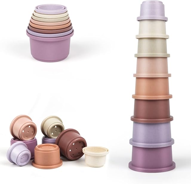 ZHUOYOU Stacking Cups Baby Toy Set,Bath Toy for 1 2 3 Years Old Toddler,8 Colors Nesting Cups Sorting Stackers Toy for Kids,Infant Early Educational Montessori Gift for 6-12 Months Boys Girls