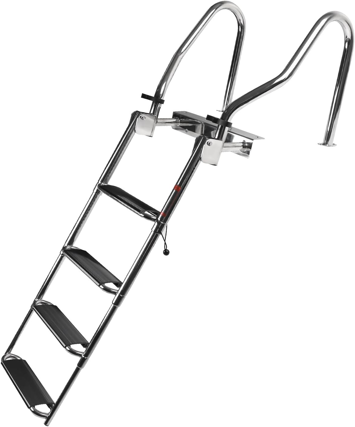 Hoffen Heavy Duty Pontoon Boat Ladder, 316 Stainless Steel 4 Step Telescoping Folding Large Ladder with Strong Safer Handrails Rear Entry Inboard Swim Ladder All Welded Reinforce Wide Steps