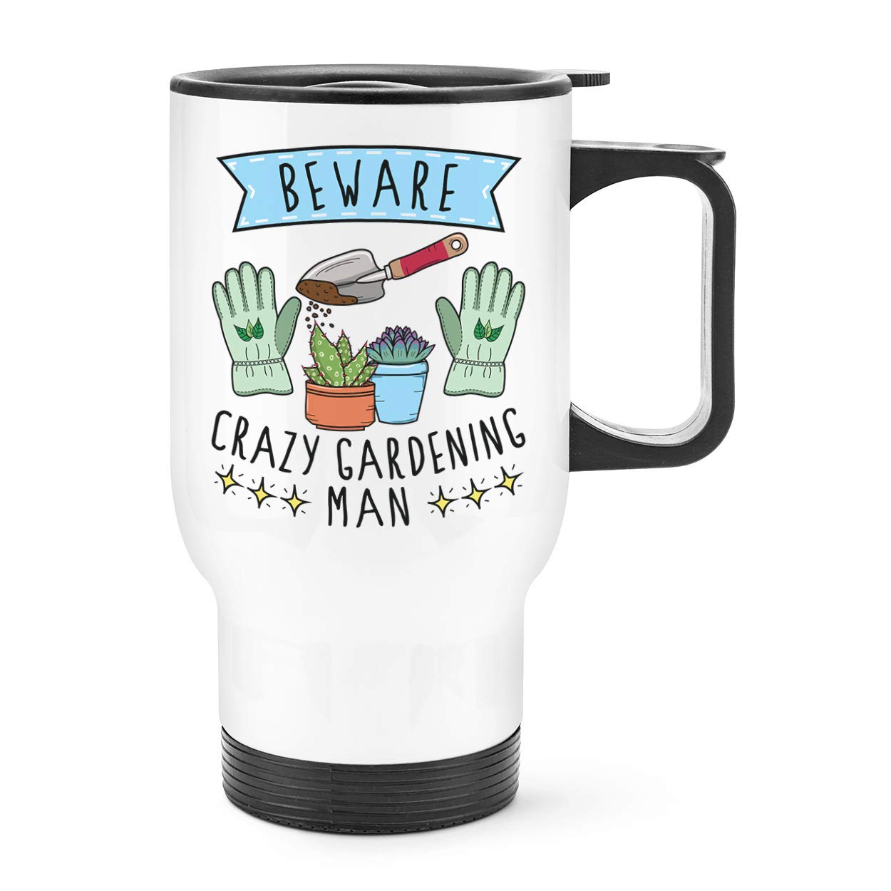 Beware Crazy Gardening Man Travel Mug Cup with Handle