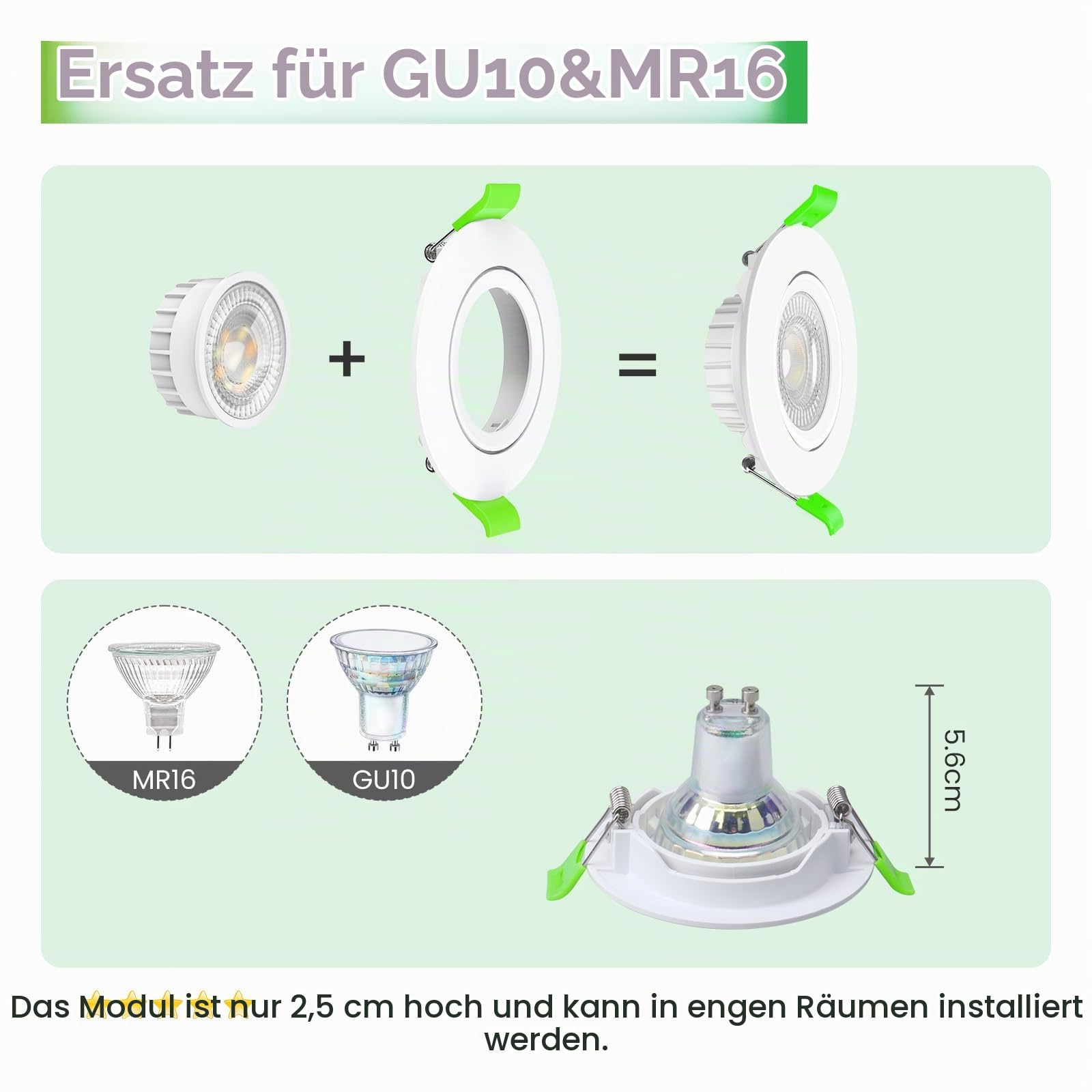 CLAR - LED Modul 230V, Einbaustrahler LED, Deckenstrahler, LED Einbaustrahler 230V, Deckenspots, Spots Dekenleuchte, Badbeleuchtung, Deckenleuchte Dimmbar, Einbauleuchten White 6W CCT 38º (Pack 10)