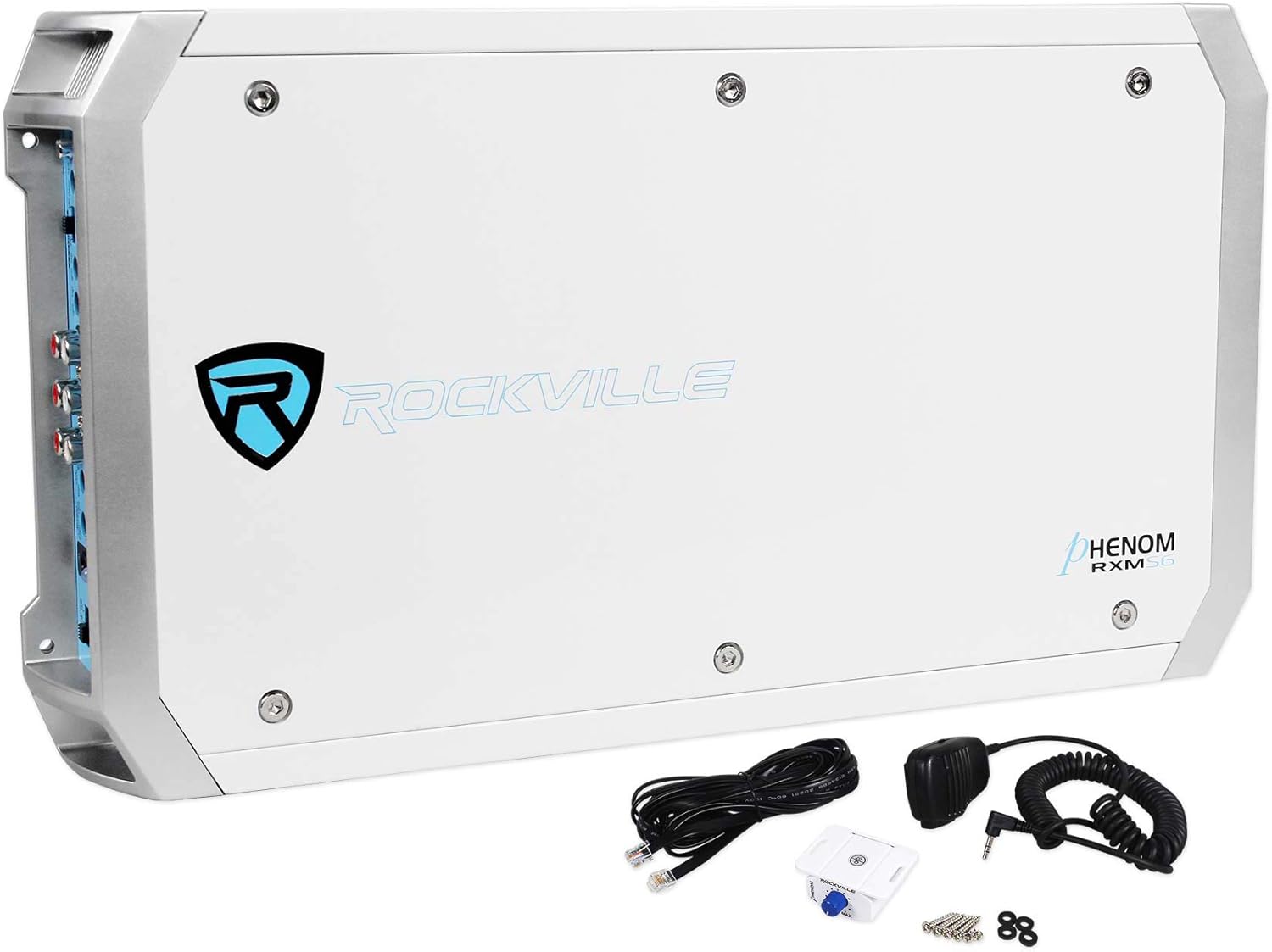 Rockville RWB90W Bundle: (2) Pair 8" Wakeboard Speakers, RGHR2 Receiver w Bluetooth, RMC80LW LED Speaker, RMWK4 4 AWG Waterproof Wire Kit, RXM-S6 6-Channel Marine Amplifier, 6-Items