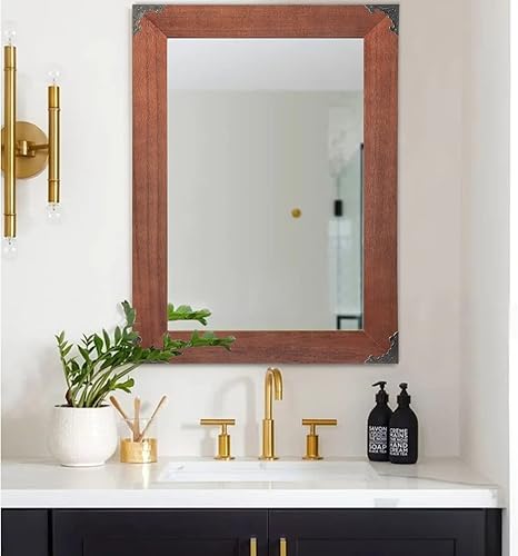 Miniatura 5 de AAZZKANG Espejo rústico rectangular de 26 x 18 pulgadas, espejo de pared con marco de madera, grande, decorativo para dormitorio, baño, tocador