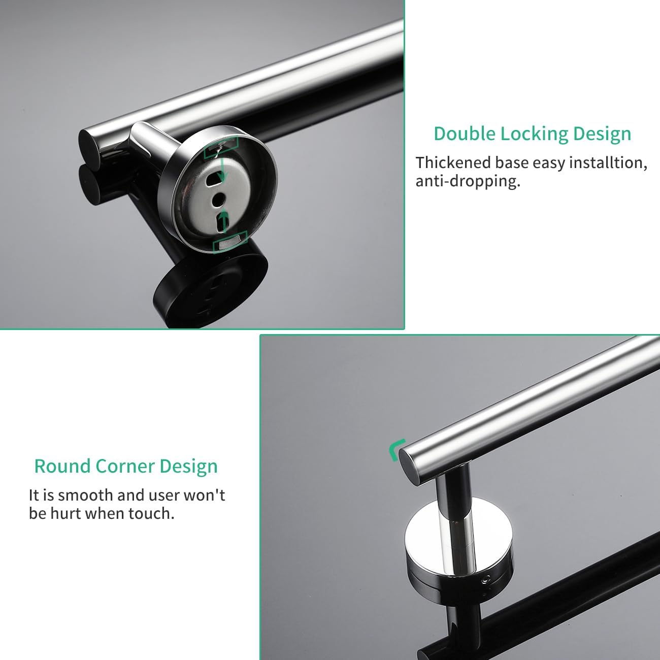 Miyili 4-Pieces Polished Stainless Steel Bathroom Hardware Set Wall Mounted - Includes 24" Towel Bar, Toilet Paper Holder, 2X Robe Hooks, BS01C4B