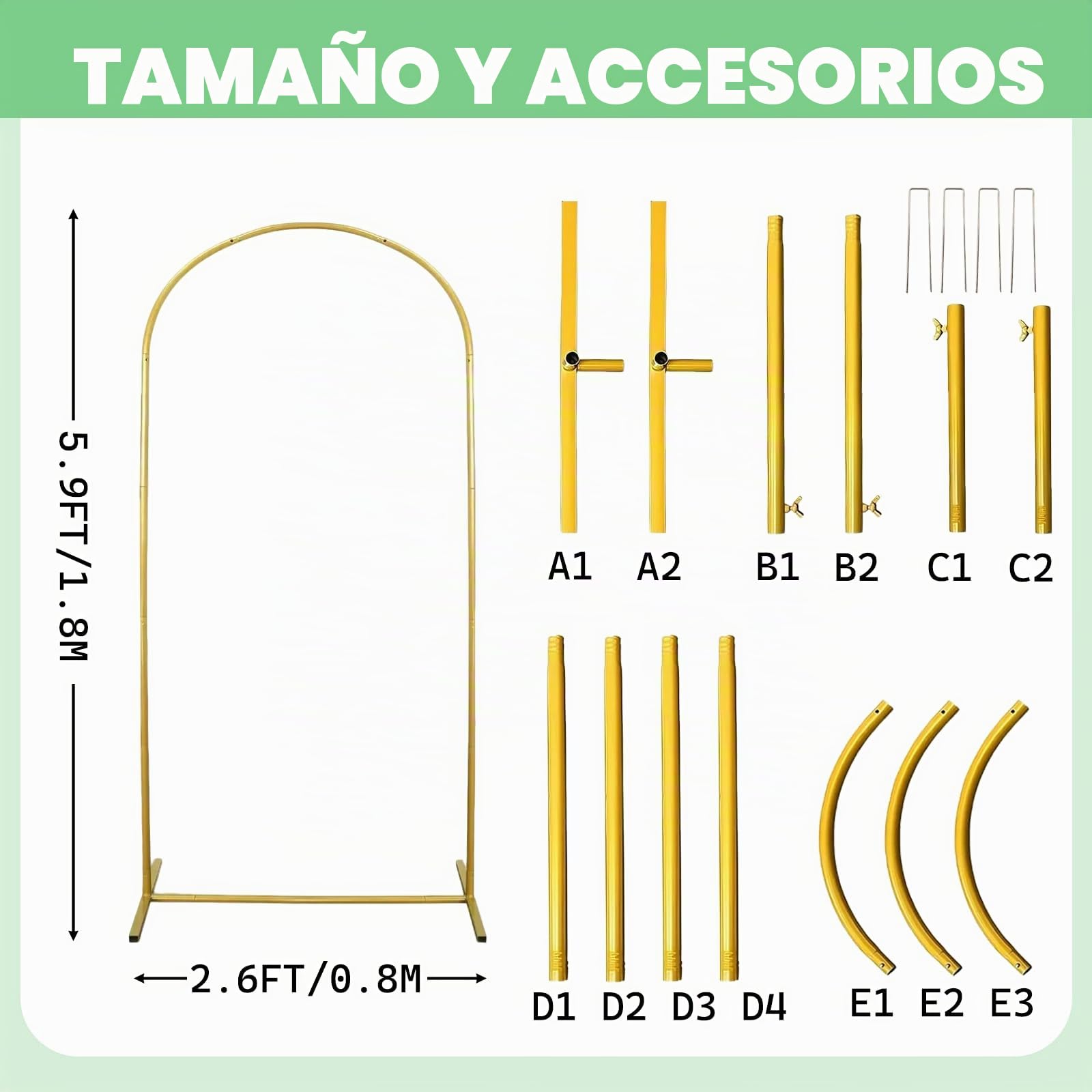 Estructura y soporte de fondo de metal dorado de 1,8 m de altura y 0,8 m de ancho para bodas, cumpleaños, graduaciones y fiestas