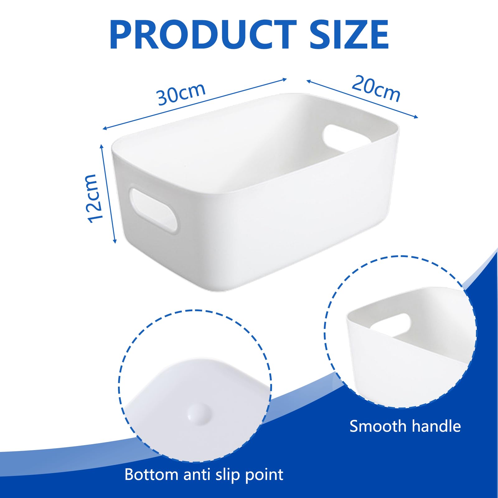 8 pezzi Cestini Portaoggetti Plastica Bianco,30x20x12 cm Scatola portaoggetti in plastica con manici, Box conservazione,organizer desktop per Cucina, Armadio, Ufficio, Bagno