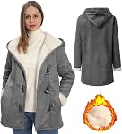 Windproof Sherpa Lined Outerwear for Women Winter, Fashion Fleece Hooded Overcoat with Pockets, Warm and Thicken Parka Jacket