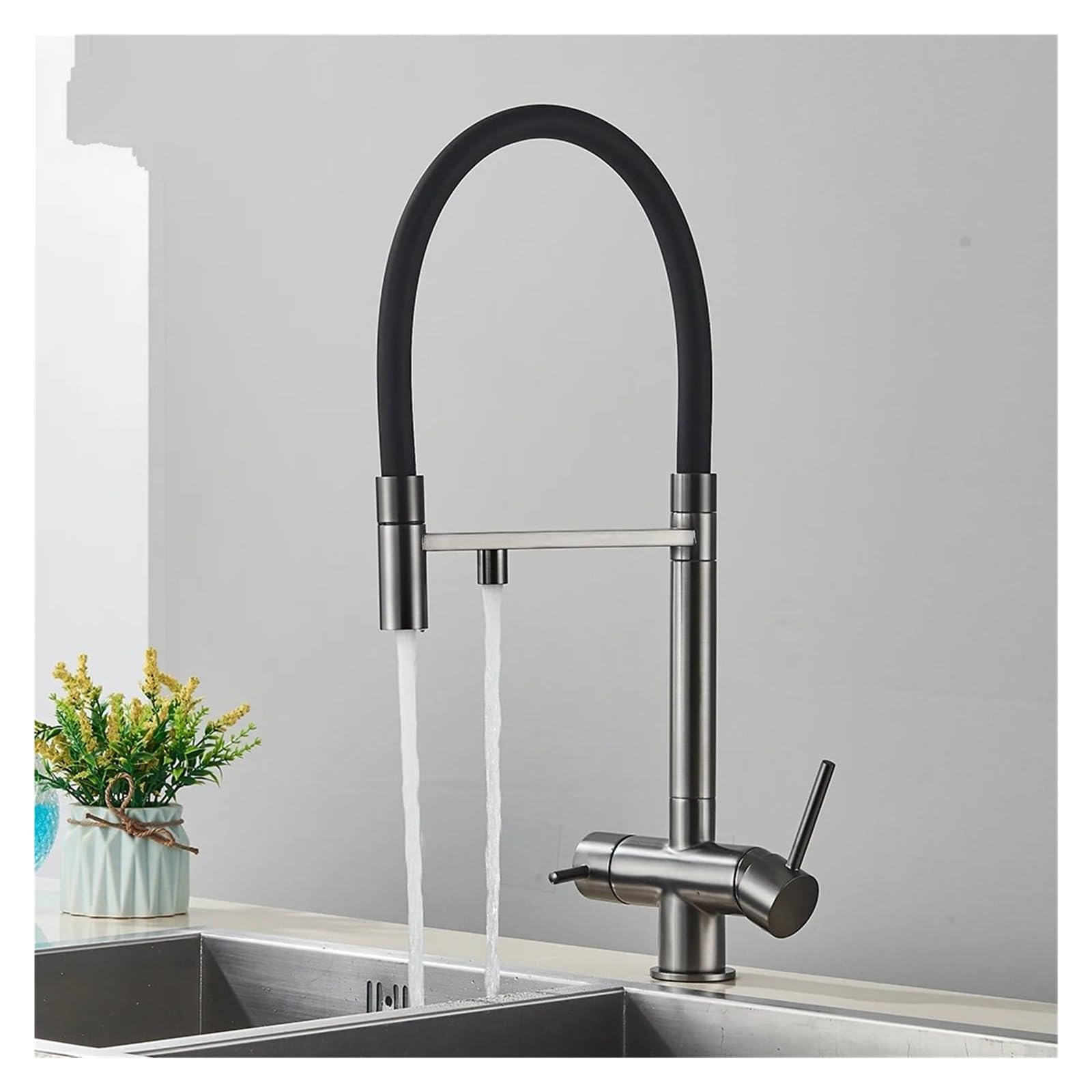 ZQFHSX Ornaments Brushed Gold Kitchen Faucet Purifier Faucets Drinking Water Tap Dual Spout Filtered Crane Hot Cold Mixer Deck Mounte LWX