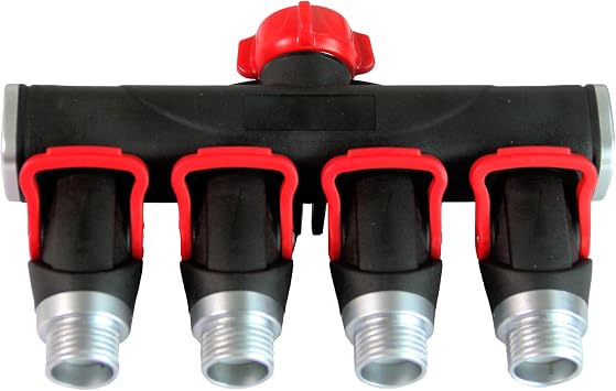 CHAPIN 6-9483 Deluxe 4-Way Shutoff Hose Connection, Fits Standard Garden Hoses, Metal and Plastic Construction with Shut-Off Valves, Leak-Free, High Volume Water Flow for Landscaping and Outdoor Use