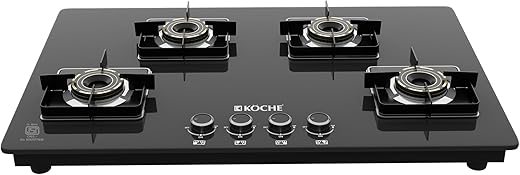 KOCHE Ivan Hobtop 4Burners | Multi-Pin Flame Gas Stove, Auto Ignition, Premium Toughened Glass, Brass Burners, High Thermal Efficiency, Ergonomic…