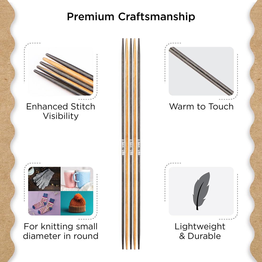 Knitter's Pride Day & Nite 15 cm (2.0 mm) Double-Pointed Sock Needle - 1 piece, Natural/Black, 2.00mm - Image 3