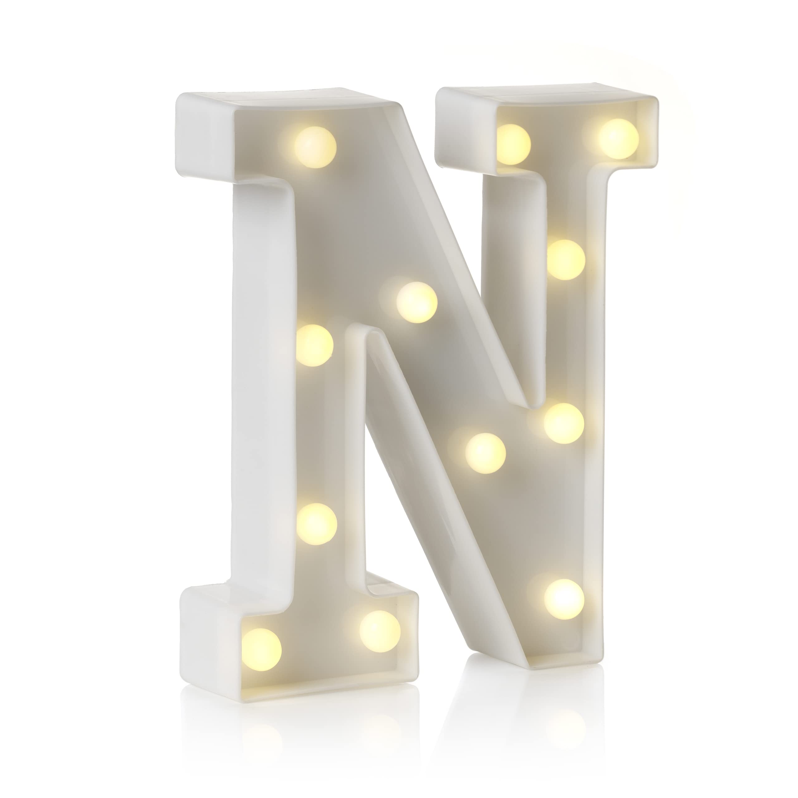 Auraglow LED Alphabet Letter & Number Light Sign Decorations, Lamp for Home Birthday Party Event, Night Lights, Battery Powered Letters and Numbers with Four Hour Timer (N)