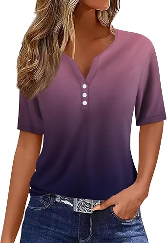 Blusas De Verano para Mujer 2024,Womens Tops Dressy Casual Short Sleeve Blouses Summer Trendy V Neck Boho T-Shirts Plus Size Graphic Shirts Loose Fit Tunics Basic Tees Ab Dark Purple,X-Large