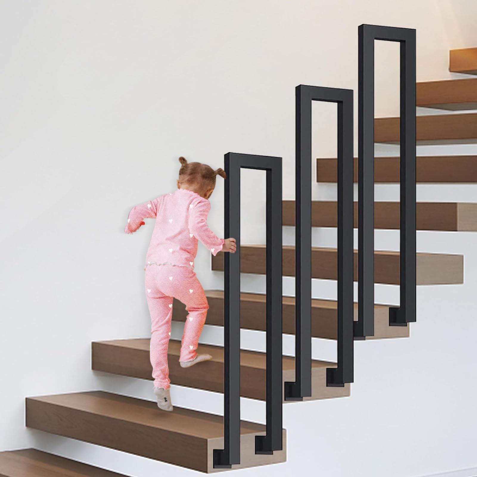 Stair Railing Indoor, U-Shaped Stair Rail, Optional Height 35-110cm, Exterior Railing Stairs, Handrails for Outdoor Steps, for Stairs, Garden, House Entrance, Backyard, Balcony (L-Black, 65 cm)