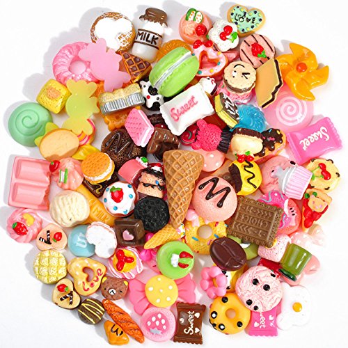 100 Pcs Lots Mixed Cute Snacks Food & Cake Resin Flatback Cabochon Crafts For Diy Handmade Craft Making Scrapbooking #TOP9