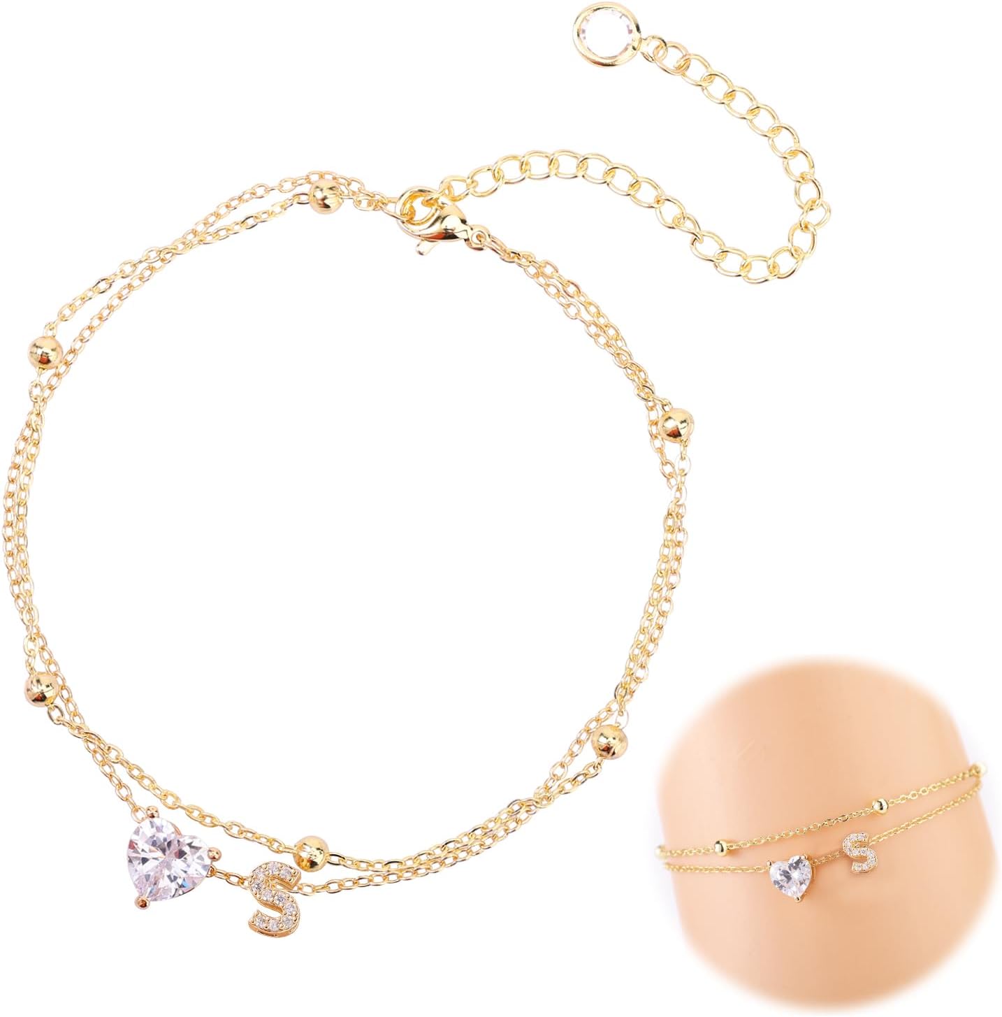 Glintara Cavigliera Donna Regolabile In Acciaio Inox - Doppio Zircone, Impermeabile, Oro Rosa O Bianco