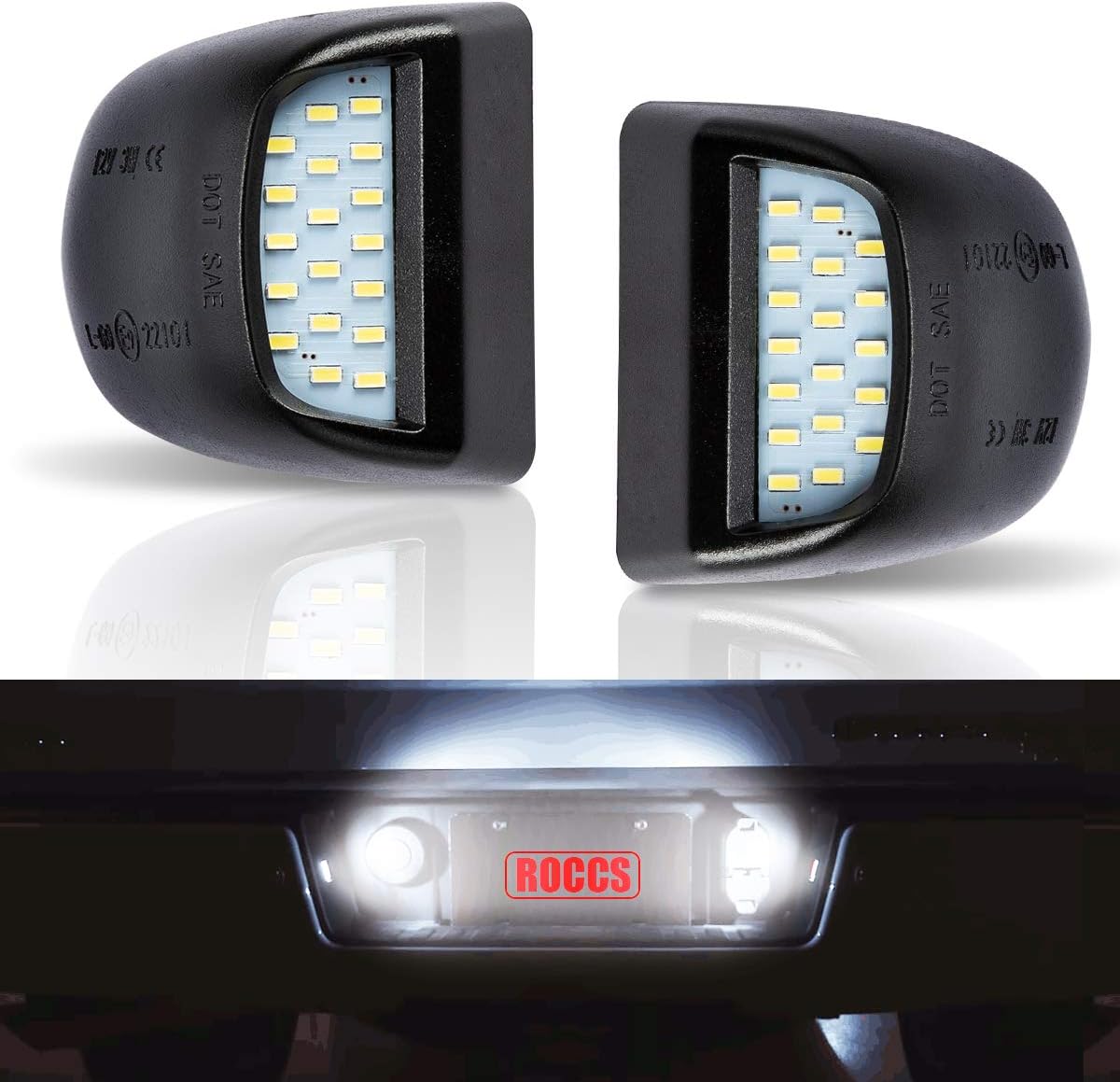 ROCCS Error Free LED License Plate Light Lamp Assembly Replacement For Silverado Suburban Tahoe GMC Sierra 1500 2500 3500 Cadillac Escalade 6000k White LED Lights