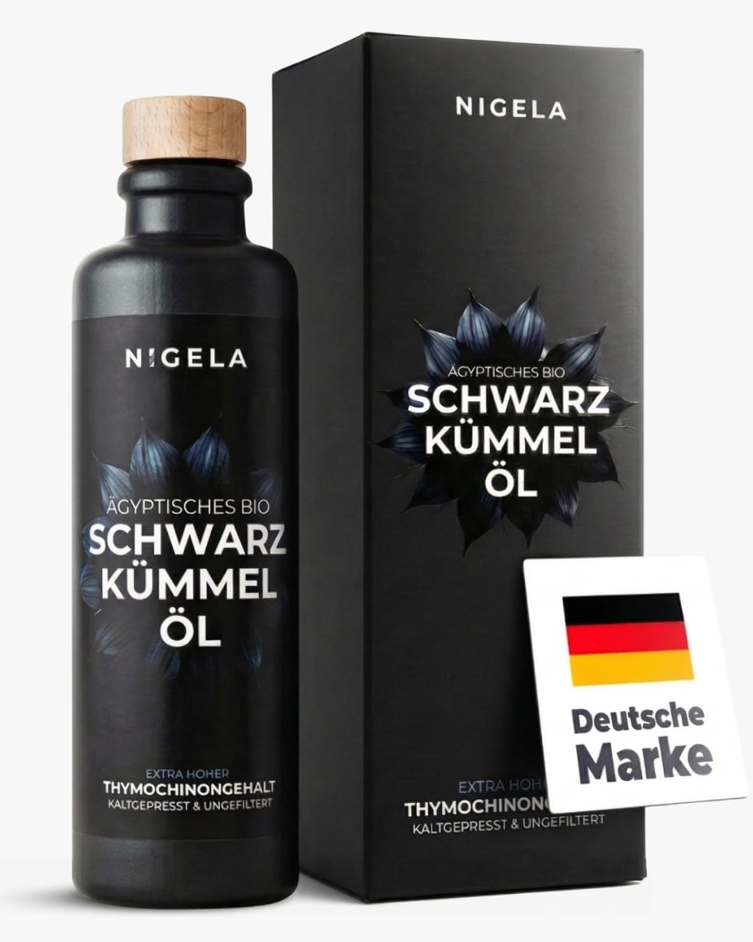 Nigela BIO Schwarzkümmelöl ungefiltert - Ägyptisches Schwarzkümmel Öl mit hohem Thymochinongehalt - In Bayern hergestellt - Zertifiziertes & Laborgeprüftes Black Seed Oil - 200ml