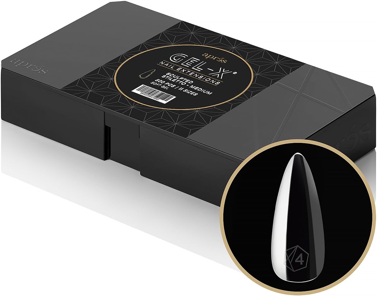 Apres Gel-X Sculpted Stiletto Medium Tip Box | 500Pc Gel-X Tips, 11 Sizes 00-9, Premium Quality