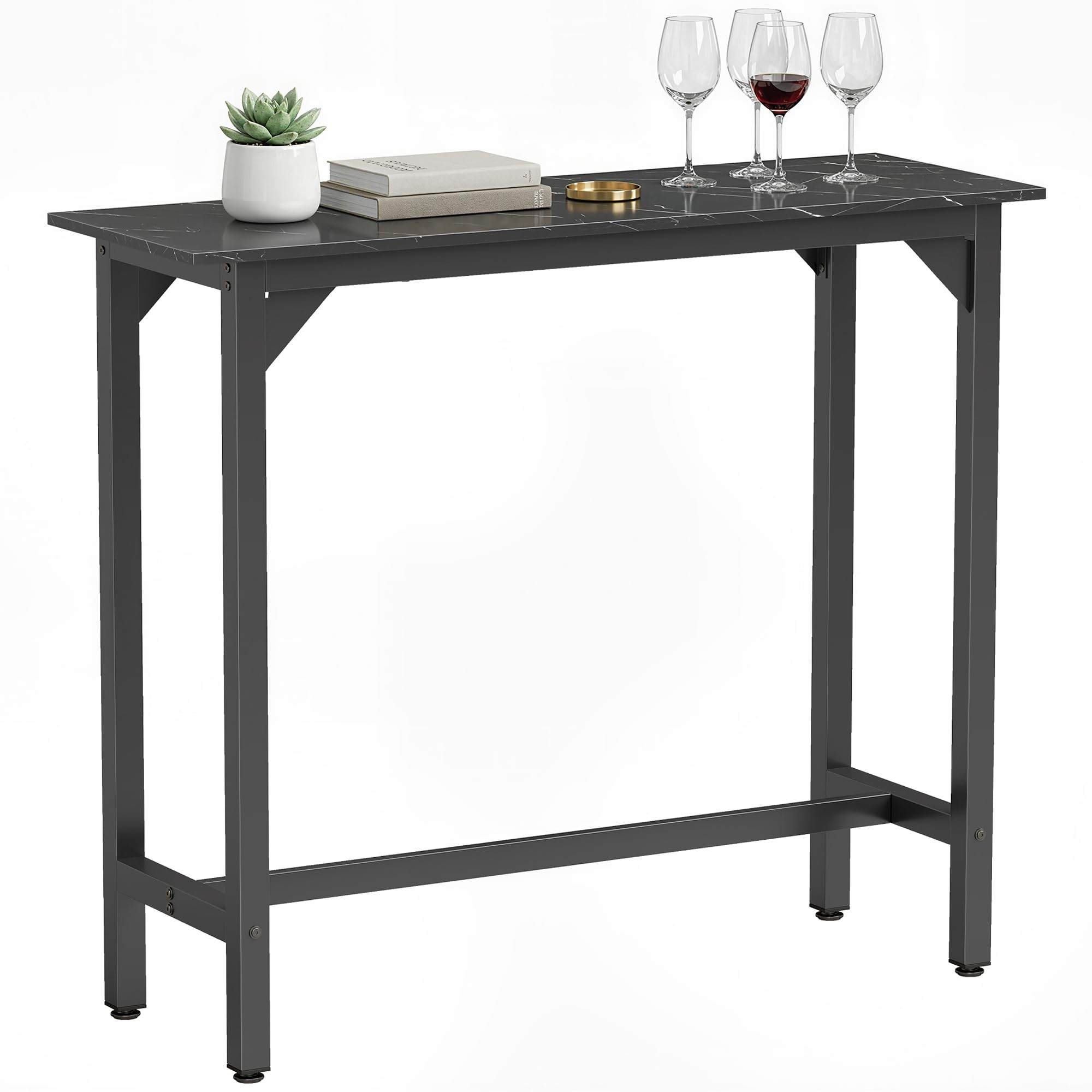 Homcom Black Bar Table Coffee Table With Adjustable Footpads Marble Effect