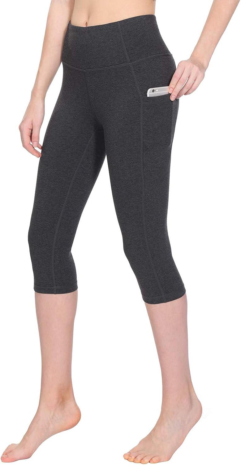 TAIBID Women's High Waist Crop Yoga Pants Side Pockets Capri Tummy Control Workout Running Leggings, Size S - XXL