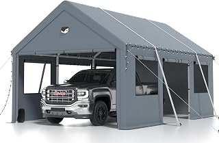 Carports Heavy Duty 10X16,Portable Car Port Garage,Carport Canopy with Side Doors,Outdoor Car Shelter All Weather,Gray
