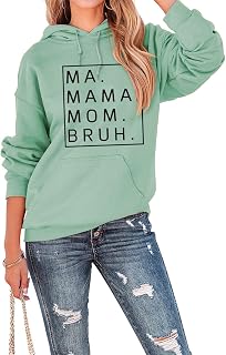 Lynkiss Women Mama Mommy Mom Bruh Pullover Hoodie,MA Mama Mom Bruh Sweatshirt for Women 2023