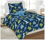 Fancy Linen 6 pc Twin Dinosaur Blue Light Blue Grey Green Comforter Set With Furry Buddy Included New # Dino Blue