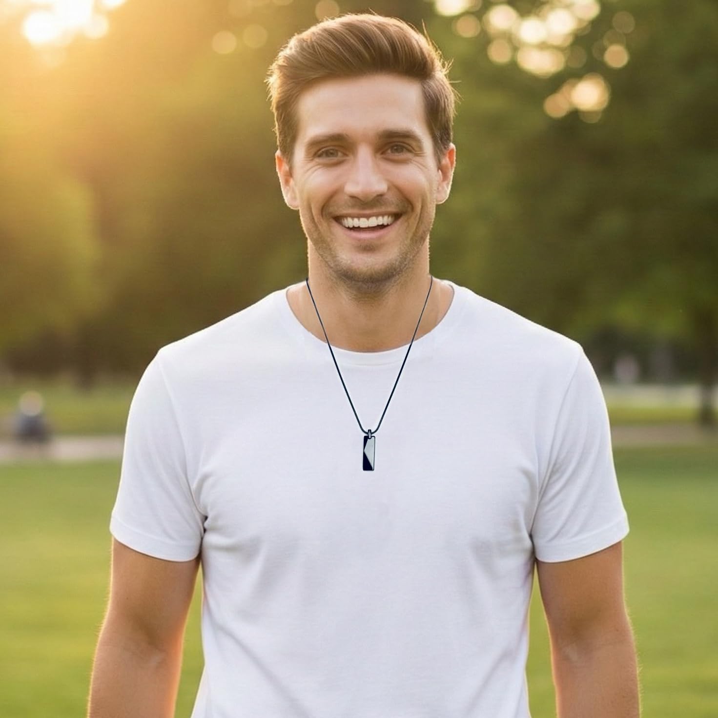 MOO&LEE Men's Tungsten Bar Pendant Necklace with 22 Inches Stainless Steel Snake Chain - Image 3