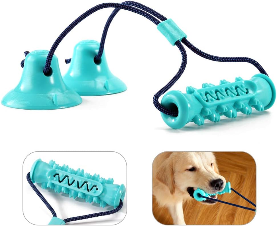 Suction Cup Dog Toy - Tug Toy for Dogs - Puppy Teething Chew Toys - Improves Pet's Dental Health and IQ - Relieves Pet Anxiety - Strong Suction for Aggressive Dogs - Color Blue