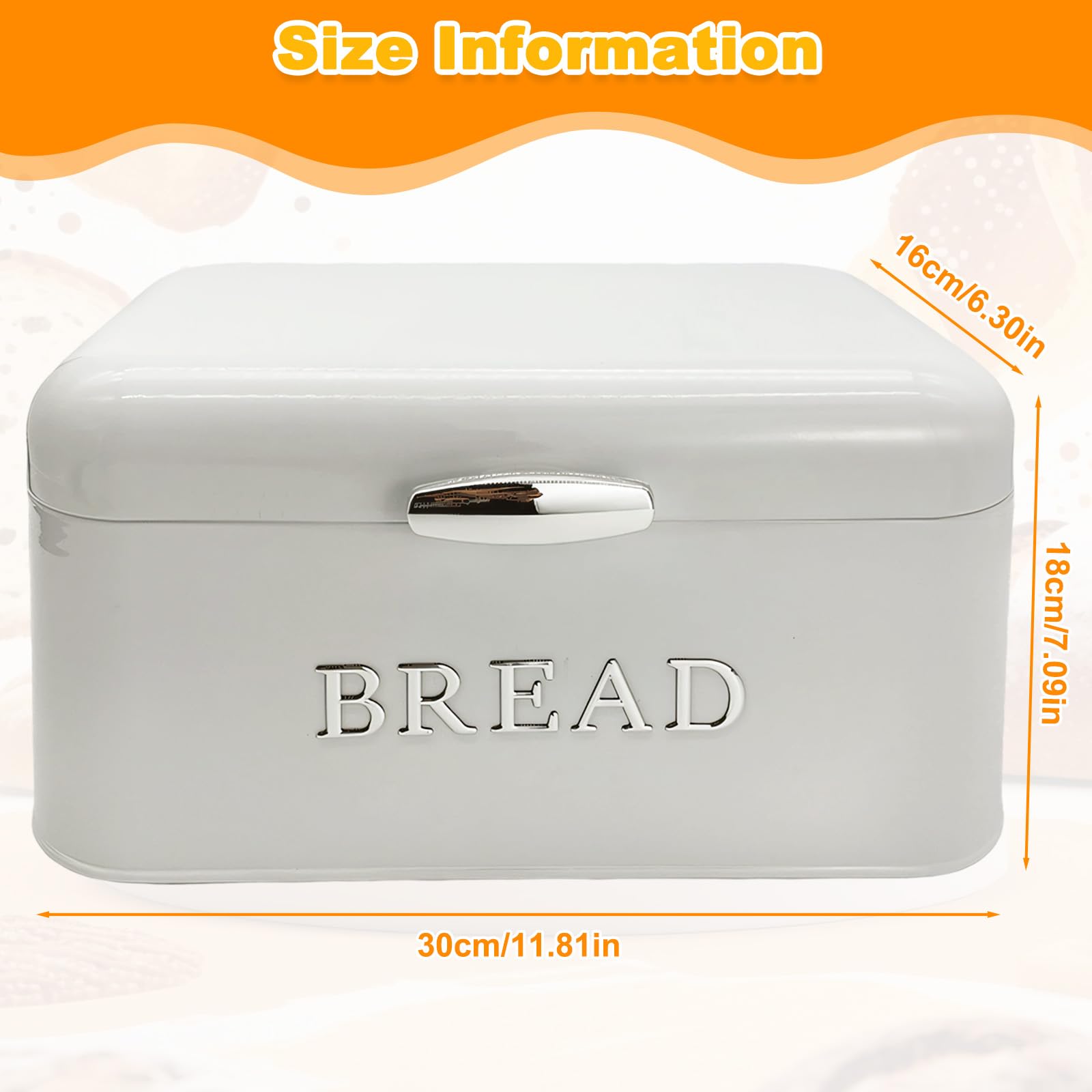 Metall Brotkasten mit Deckel, Brotaufbewahrungsbox, Großer Keksdose, Leicht Reinigen Brottopf, Weiß Brotkorb, Vintage Brotkästen für Aufbewahren Kekse, Gebäck, Obst (30 x 16 x 18cm)