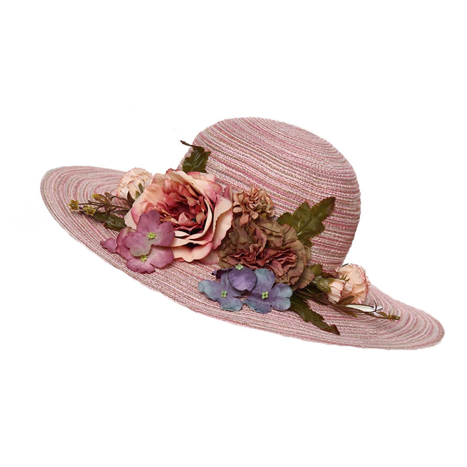 Sombrero de paja hecho a mano con flores de ganchillo para mujer, sombrero de paja de ala ancha, sombrero de paja para el sol, sombrero de sol UPF 50+ protección UV