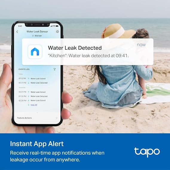 Tapo TP-Link T300, Smart Water Leak Detection Sensor, IP67 Waterproof, Instant App Notification, Alarm Up to 90dB, Drip and Leak Warning