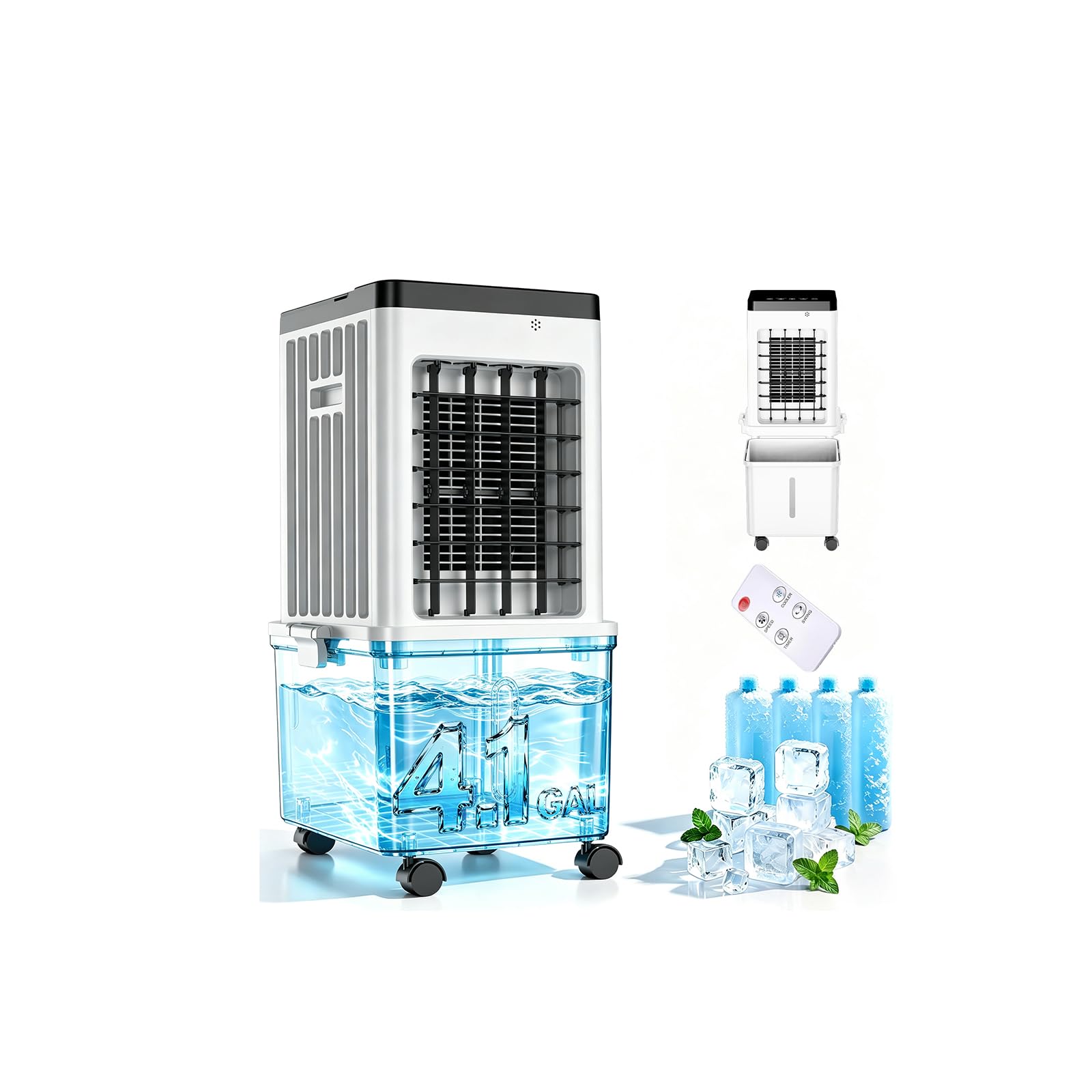 Portable Air Conditioners, 4.1 Gallon Swamp Cooler[Detachable Tank] with 24H Cooling, Windowless Air Conditioner with Timer, 3 Speeds Evaporative Cooler/Ac for Home, Bedroom, Office