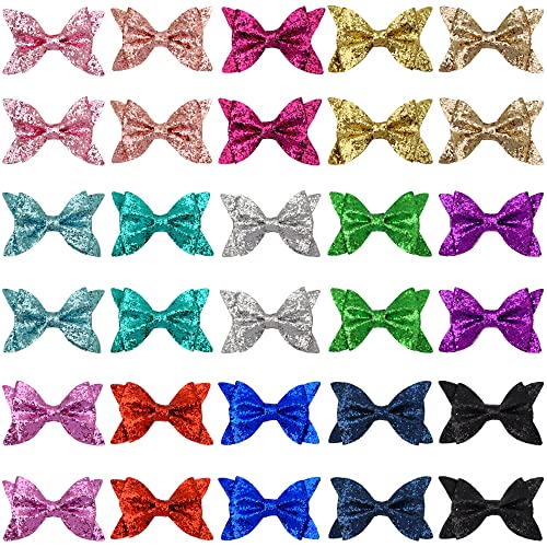 Ded 30 Pieces 4.5 Inch Glitter Hair Bows Clips For Girl Multi Color Sparkly Sequins Hair Bows Alligator Clips For Baby Girls Teens Toddlers(15 Pair) #TOP6