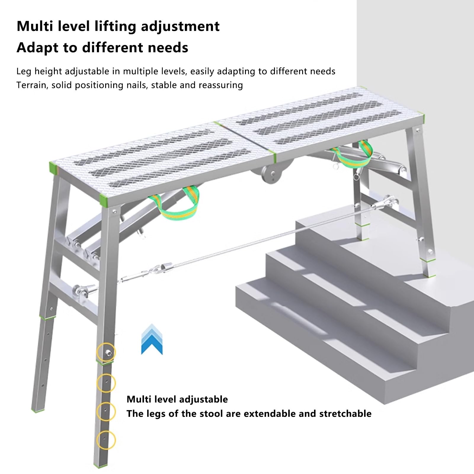 Plataforma de Trabajo Portátil Multifuncional de Aluminio,Plataforma de andamio,Plataforma de trabajo de aluminio para limpieza de techo,pintura y lavado de automóviles,carga máxima de (Size:160*30cm)
