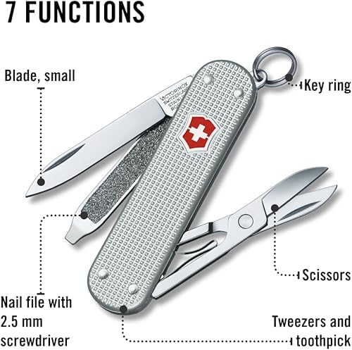 Vista 46 de Victorinox Classic SD Precious Alox Swiss Army Cuchillo compacto de 5 funciones de fabricación suiza con hoja pequeña, destornillador y llavero